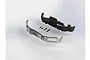 ARRMA front bumper set including a chrome bumper, black mounting bracket, and four small black screws on a white background.