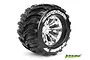 A single Louise MT-Cyclone monster truck tyre mounted on a chrome-finished multi-spoke wheel against a white background.