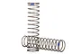 Two Traxxas TRX-4 shock springs with a blue stripe identifier, shown in a studio product shot against a white background.