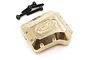 Yeah Racing brass differential cover for TRX-4 with four black mounting screws on a white background.