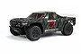 ARRMA Senton 6S BLX short course RC truck in black with green lightning graphics, viewed from a front three-quarter angle on a white background.
