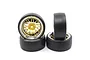 A set of four Yeah Racing 1.9 inch drift wheels with gold mesh centers and chrome lips, featuring smooth black drift tires.