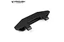 A black matte aluminium front bumper for an RC crawler, featuring a sleek, angular design with mounting points and a central cutout.