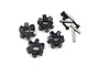 Four black aluminium 12mm wheel hex adapters with 6.0mm thickness markings, accompanied by four metal pins and four small screws on a white background.
