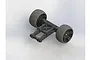 A black ARRMA 1/8 scale RC wheelie bar set featuring two wheels and a molded plastic support frame on a white background.