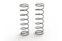 Two silver-coloured metal coil shock springs standing upright on a white background.