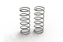 Two silver-coloured metal coil shock springs for RC vehicles standing upright on a white background.