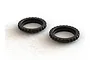 Two black aluminium shock spring collars for ARRMA RC vehicles, shown from an angled perspective on a white background.