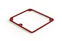 A red, square-shaped rubber gasket seal for an RC radio box, shown from an angled perspective on a white background.