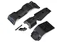 Traxxas E-Revo VXL 2.0 skid plate set including three black plastic skid plates and a small bag of mounting screws on a white background.
