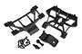 Traxxas E-Revo VXL 2.0 front and rear body mount set including plastic mounts, small components, and a collection of screws on a white background.
