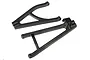 Two black plastic suspension arms for a Traxxas RC vehicle, shown from an overhead angle against a white background.
