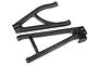 Two black plastic suspension arms for a Traxxas E-Revo VXL 2.0 RC car, shown against a white background.