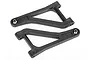 Two black plastic front upper suspension arms for a Traxxas UDR RC vehicle, shown from above on a white background.