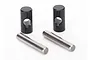 Two black cylindrical pins with side holes and two silver metal drive pins for Traxxas CV driveshafts.