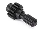 A close-up studio shot of a black metal Traxxas UDR centre planetary sun gear with a splined shaft.