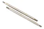 Two silver-coloured metal shock shafts for Traxxas RC vehicles, shown against a white background.