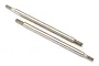 Two shiny silver metal shock shafts for Traxxas RC vehicles, shown against a plain white background.
