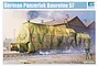 Trumpeter 1/35 scale German Panzerlok Baureine 57 armoured locomotive model kit box art showing a camouflaged train engine in a railway yard.