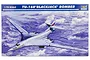 Trumpeter 1/72 scale TU-160 Blackjack bomber plastic model kit box art featuring an illustration of the aircraft in flight over a snowy landscape.