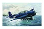 Box art illustration of a dark blue TBM-3 Avenger bomber flying over a turbulent sea with explosions in the background.