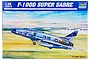 Product box for a Trumpeter 1/32 scale North American F-100D Super Sabre plastic model kit featuring an illustration of the aircraft in flight.