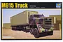 Trumpeter 1/35 scale M915 Truck plastic model kit box art showing a camouflage military truck with a shipping container in a desert setting.