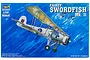 Trumpeter 1/32 scale Fairey Swordfish Mk. II model kit box art showing a biplane flying over a blue sea.