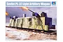 Box art for a Trumpeter 1/35 scale Soviet PL-37 Light Artillery Wagon model kit showing an armoured train car firing cannons in a winter landscape.