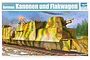 Box art for a Trumpeter 1/35 scale German Kanonen und Flakwagen armoured train model kit, showing a painted illustration of the train in action.