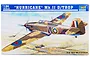 Product box for a Trumpeter 1/24 scale Hurricane Mk.II D/Trop model kit featuring an illustration of the aircraft flying over a desert battlefield.