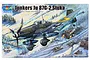 Box art for a Trumpeter 1/32 scale Junkers Ju 87G-2 Stuka model kit, featuring an illustration of the aircraft flying over a snowy battlefield with tanks.