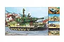 Box art for a Trumpeter 1/35 scale M1A1/A2 Abrams tank model kit featuring a camouflaged tank with IFOR markings in a war-torn village setting.