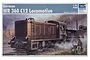 Trumpeter 1/35 scale German WR 360 C12 Locomotive plastic model kit box art showing a locomotive and soldiers in a war-torn landscape.
