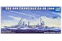Product box for Trumpeter 1/350 scale USS San Francisco CA-38 1944 heavy cruiser plastic model kit, featuring an illustration of the ship at sea.