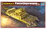 Trumpeter 1/35 scale German Panzerjagerwagen Vol.1 armoured train plastic model kit box art showing a camouflaged rail car on tracks.