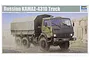 Trumpeter 1/35 scale Russian KAMAZ-4310 truck plastic model kit box art showing a green military truck in a desert setting.