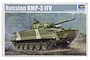 Box art for a Trumpeter 1/35 scale Russian BMP-3 IFV plastic model kit showing an illustrated tank in a field.