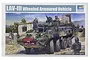 Box art for a Trumpeter 1/35 scale LAV-III Wheeled Armoured Vehicle plastic model kit showing an illustration of the vehicle in a desert environment.