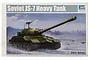 Trumpeter 1/35 scale Soviet JS-7 Heavy Tank plastic model kit box art showing an illustration of the tank in a snowy landscape.