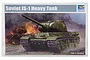 Product box for Trumpeter 1/35 scale Soviet JS-1 Heavy Tank plastic model kit featuring box art of a tank in a battlefield scene.
