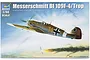 Box art for Trumpeter 1/32 scale Messerschmitt Bf 109F-4/Trop plastic model kit showing a painted illustration of the fighter plane in flight.