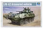 Product box for a Trumpeter 1/35 scale LAV-A2 Armoured Vehicle plastic model kit, featuring box art of the vehicle in a desert setting.