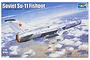 Box art for a Trumpeter 1/48 scale Soviet Su-11 Fishpot model kit featuring an illustration of the jet flying above clouds.