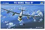 The box art for a Trumpeter 1/144 scale TU-95MS Bear-H bomber plastic model kit, featuring an illustration of the aircraft in flight.