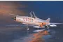 An artistic illustration of a J-7G fighter jet parked on a wet tarmac at dusk, featuring the number 12828 on its fuselage.