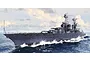 A digital illustration of the USS Tennessee BB-43 battleship sailing through choppy ocean waters under a cloudy sky.