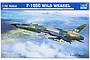 The box art for a Trumpeter 1/72 scale F-105G Wild Weasel plastic model kit, featuring an illustration of the jet flying over a landscape.