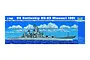 Box art for a 1/700 scale Trumpeter plastic model kit of the US Battleship BB-63 Missouri 1991, featuring an illustration of the ship at sea.