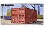 Product packaging for a Trumpeter 1/35 scale 20ft shipping container model kit, featuring an illustration of a red container in a shipping yard.